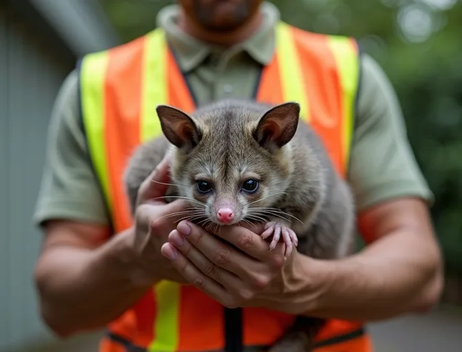 Animal handler safely recovering a deceased possum in Bell Post Hill